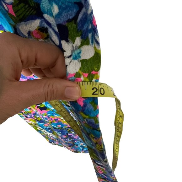 Vintage 60s Handmade Barkcloth Blue Floral Short Sleeve Full Length Dress Medium - Picture 9 of 9